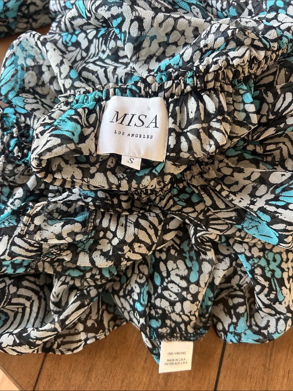 Misa Los Angeles Blue And Black Zonia Printed Elastic-Waist Mini Dress S
